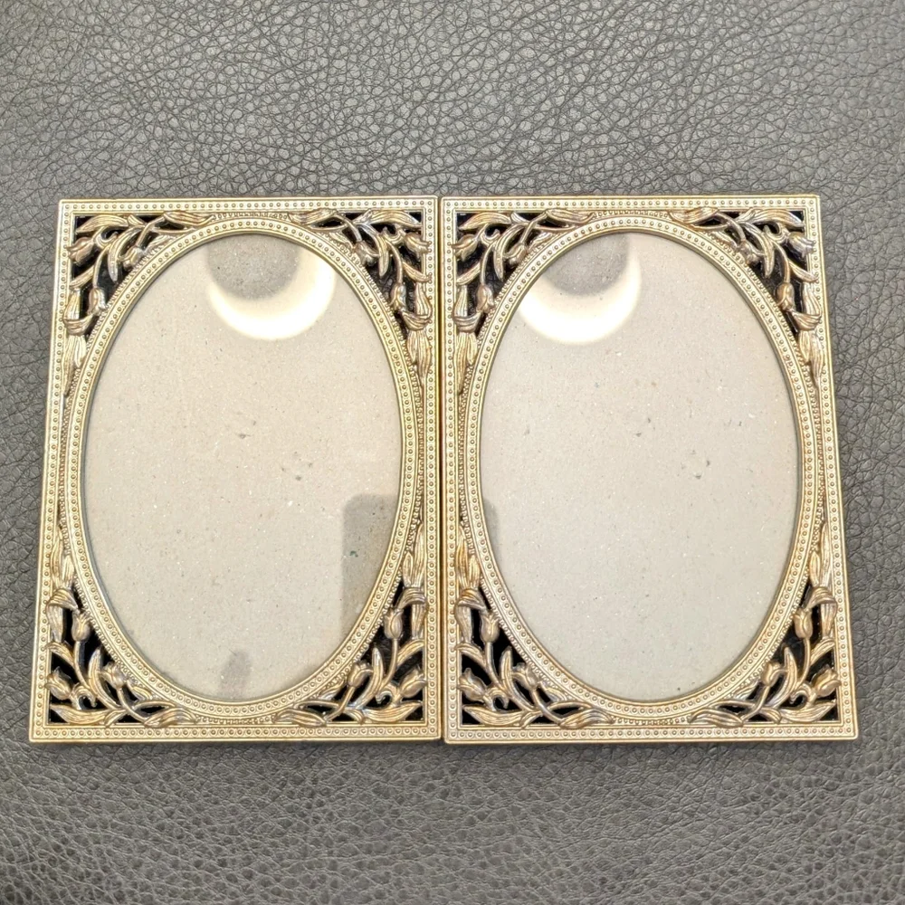 Burnes Of Boston Tulips Marcasite Picture Frame Lot of 2 Art Deco Oval Ornate